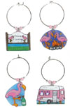 set of 6 camping wine charms